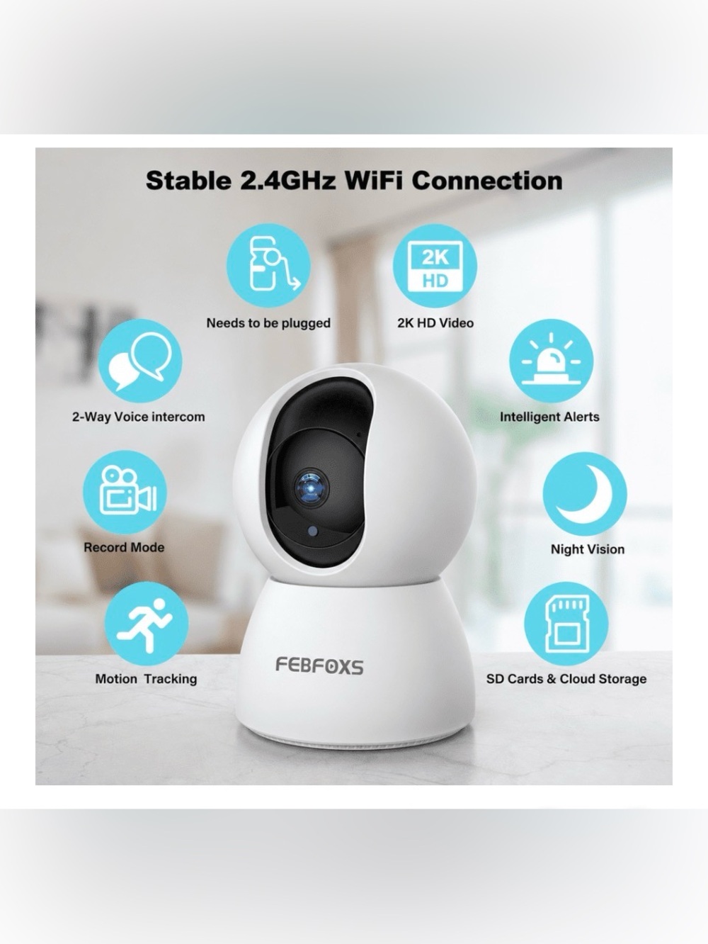 FEBFOXS 2K WiFi Home Security camera - baby monitor